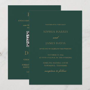 Elegante Emerald Green Minimal Wedding All in One Einladung