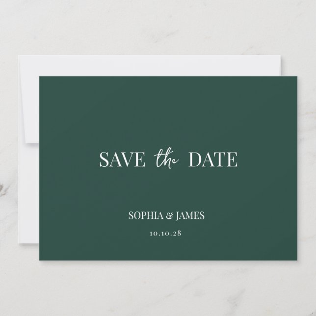 Elegante Emerald Green Minimalistisch Wedding Save The Date (Vorderseite)