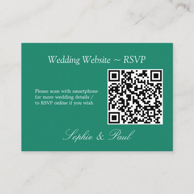 Elegante Emerald Green QR Code Website RSVP Card Begleitkarte (Vorderseite)
