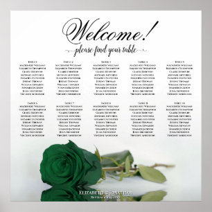 Elegante Emerald Green Rose 10 Table Seating Chart Poster