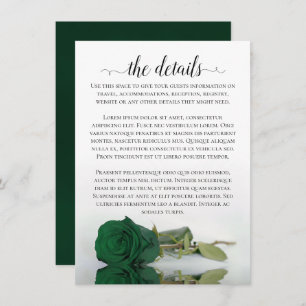 Elegante Emerald Green Rose Hochzeitdetails Begleitkarte