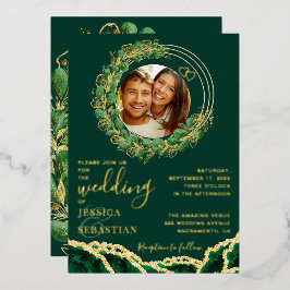 Elegante Emerald Green und Gold Wedding Folieneinladung