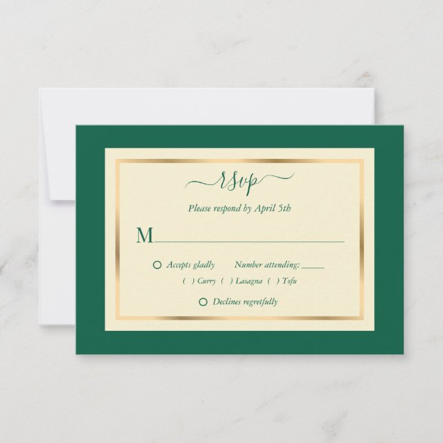 Elegante Emerald Green und Gold Wedding RSVP Cards Karte (Vorderseite)