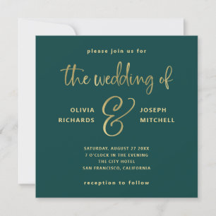 Elegante Emerald Green und Imitats Gold Wedding Einladung