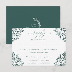 Elegante Emerald Green Vintag Classic Wedding RSVP Karte