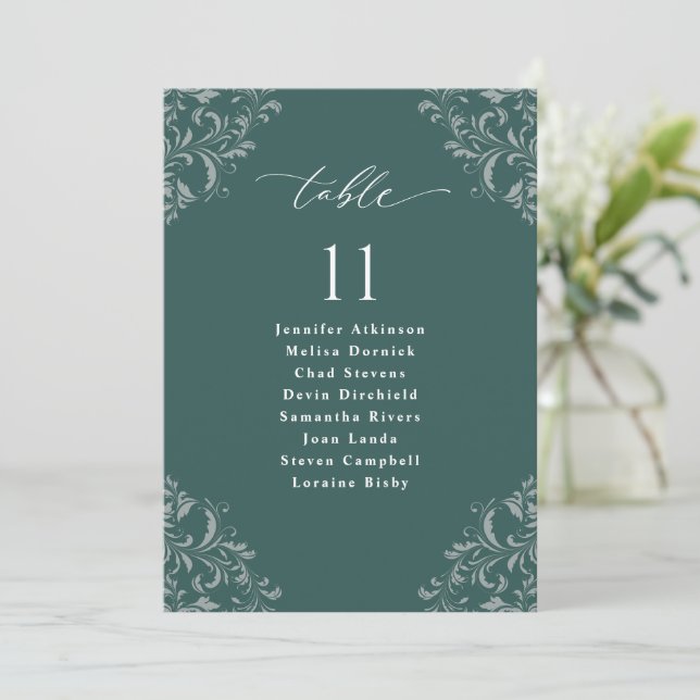 Elegante Emerald Green Wedding Seating Chart Card  Einladung (Stehend Vorderseite)
