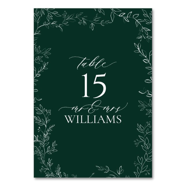 Elegante Emerald Green Wedding Tischnummer Card (Vorderseite)