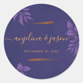 Elegante Emerald Lila & Gold Eucalyptus Wedding Runder Aufkleber