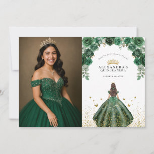 Elegante Emerald Quinceañera Flora Imitats Foil Fo Dankeskarte