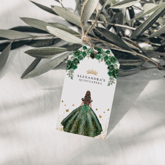 Elegante Emerald Quinceañera Imitats Foil Geschenkanhänger (Von Creator hochgeladen)