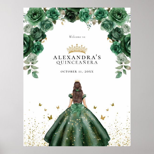 Elegante Emerald Quinceañera Imitats Foil Poster (Vorne)