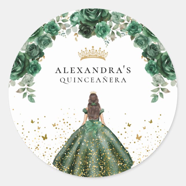 Elegante Emerald Quinceañera Imitats Foil Runder Aufkleber (Vorderseite)