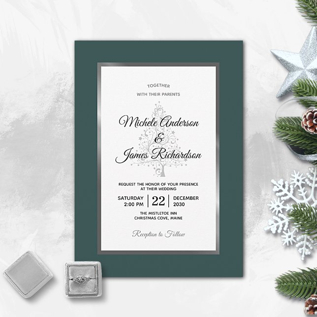 Elegante Emerald Silver Winter Holiday Wedding Einladung (Von Creator hochgeladen)