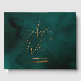 Elegante Emerald- und Gold Script-Hochzeit Gästebuch