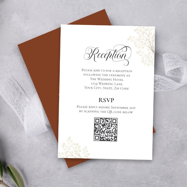 Elegante Empfangs-RSVP-QR-Code-Beilagekarte Begleitkarte (Elegant calligraphy reception RSVP card with QR code for easy online wedding responses)