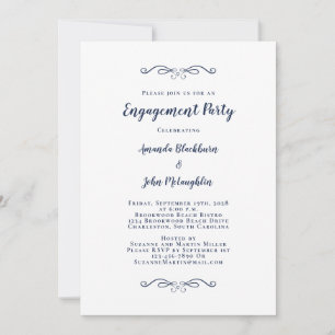 Elegante Engagement Party Couple Calligraphy Blue Einladung
