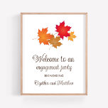 Elegante Engagement-Party im Herbst Poster<br><div class="desc">Elegante Hochzeitsfeier Begrüßungposter-Design bietet lebendiges Herbstfolien in Gelb,  Gold,  Orange,  Kupfer und Rot. Personalisieren Sie den dunkelbraunen Text mit den Namen der Braut und des Bräutigams.</div>