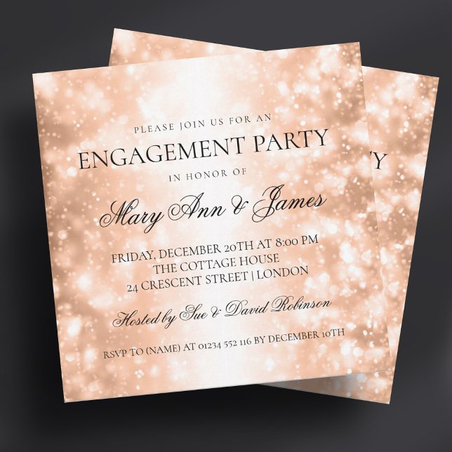 Elegante Engagement Party Rose Gold Shimmer Lights Einladung (Elegant Engagement Party Rose Gold Shimmer Lights Invitation)