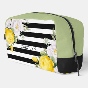 Elegante englische gelbe Rosen schwarz weiß gestre Waschbeutel