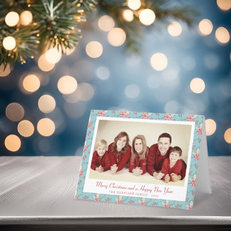 Elegante Entenei Blau Holly Weihnachtsfoto Feiertagskarte