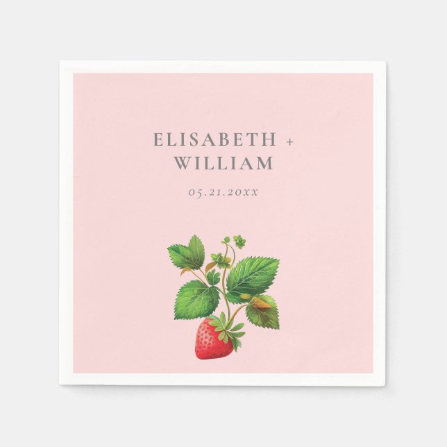 Elegante Erdbeeren und Peonies Personalisiert Serviette (Vorderseite)