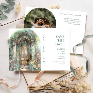 Elegante Erdig-Botanischer-Garten-Foto-Hochzeit Save The Date