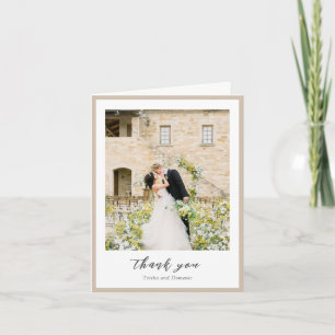 Elegante erdige neutrale Foto Moderne Hochzeit Dankeskarte