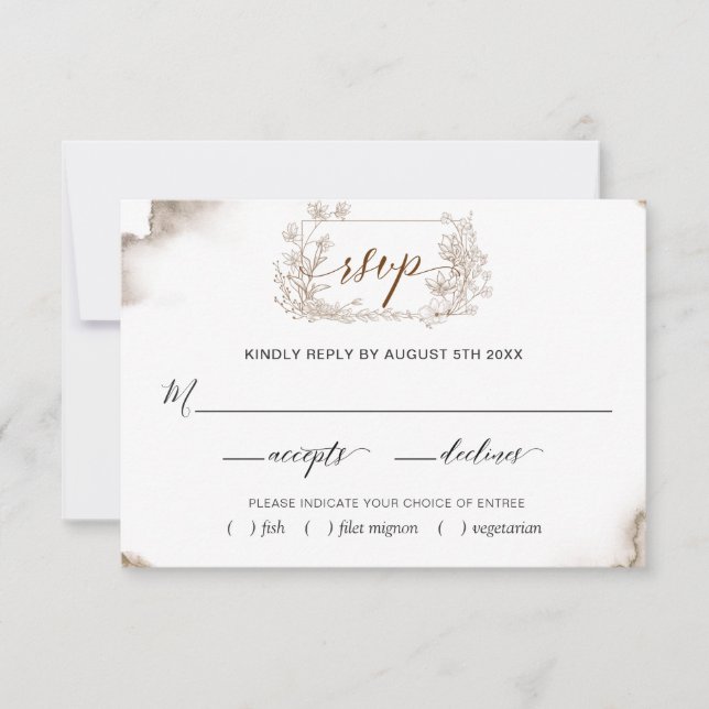 Elegante erdige Töne Wasserfarbe mit Optionen für  RSVP Karte (Vorderseite)