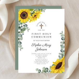 Elegante erste heilige Kommunion mit Blumenmotiven Einladung