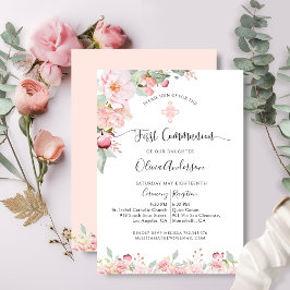Elegante Erste Kommunion Mint and Peach Floral Einladung