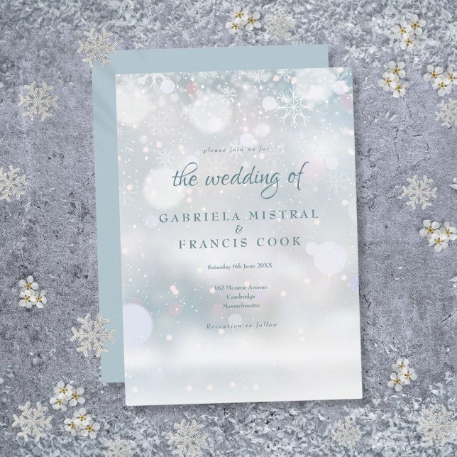 Elegante erste Schneeflocken Winterhochzeit Einladung (Elegant First Snowflakes Winter Wedding Invitation)