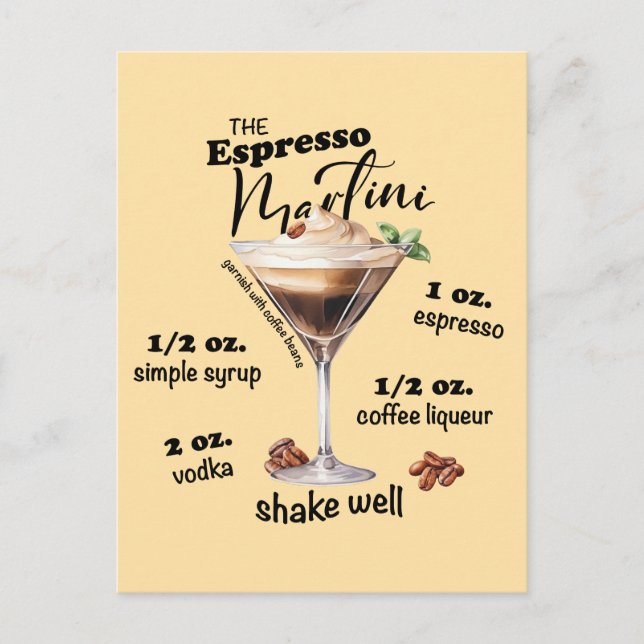 Elegante Espresso Martini Recipe Postkarte (Vorderseite)