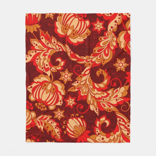 Elegante ethnische Blume Nahtloses Muster Fleecedecke (Vorderseite)