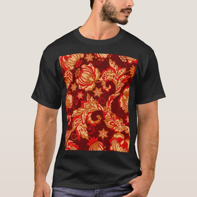 Elegante ethnische Blume Nahtloses Muster T-Shirt (Vorderseite)