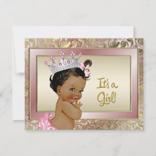 Elegante ethnische Prinzessin Pink und Gold Baby S Einladung