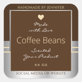 Elegante Etiketten für braune und silberne Produkt Quadratischer Aufkleber