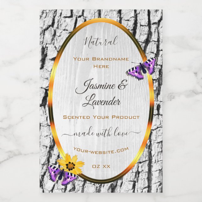 Elegante Etiketten für Weißholz-Körner-Baumrinde (Einzelnes Label)