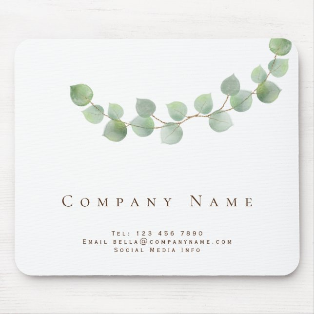 Elegante Eucalyptus-Blätter Feminine Business Name Mousepad (Vorne)