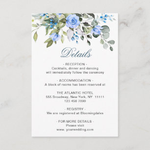 Elegante Eucalyptus Blue Rose Hochzeitdetails Begleitkarte