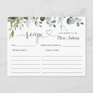 Elegante Eucalyptus Brautparty Rezept Card Postkarte