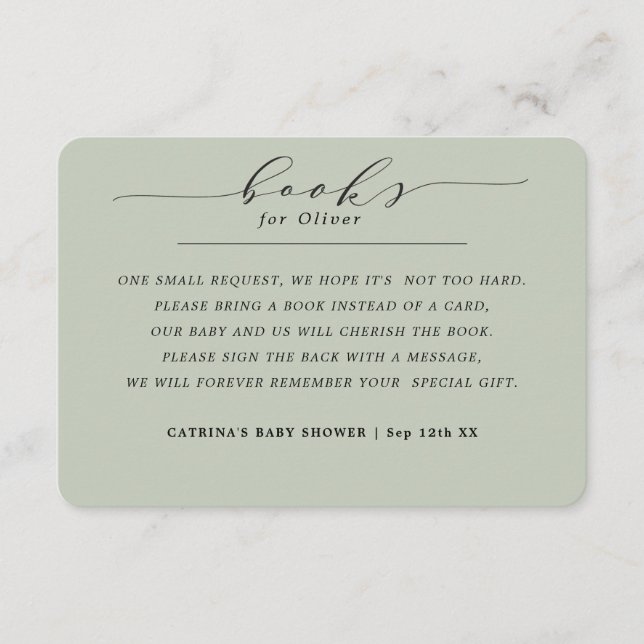 Elegante Eucalyptus Green Books für Babyanfragen Begleitkarte (Vorderseite)