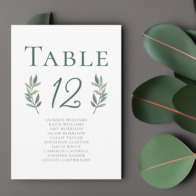 Elegante Eucalyptus Leaf Wedding Tischnummer Card (Von Creator hochgeladen)
