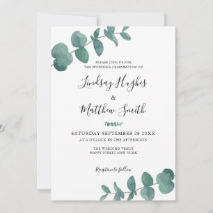 Elegante Eucalyptus Watercolor Blätter Wedding Einladung