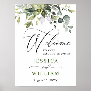 Elegante Eucalyptus Watercolor Couple Dusche Poster