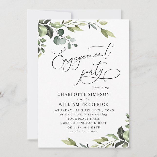 Elegante Eucalyptus Watercolor ENGAGEMENT PARTY Einladung (Vorderseite)