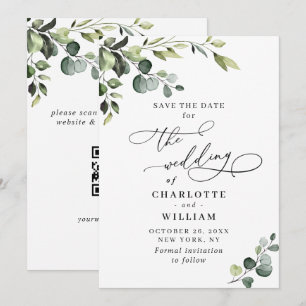 Elegante Eucalyptus Watercolor Floral Wedding Save The Date