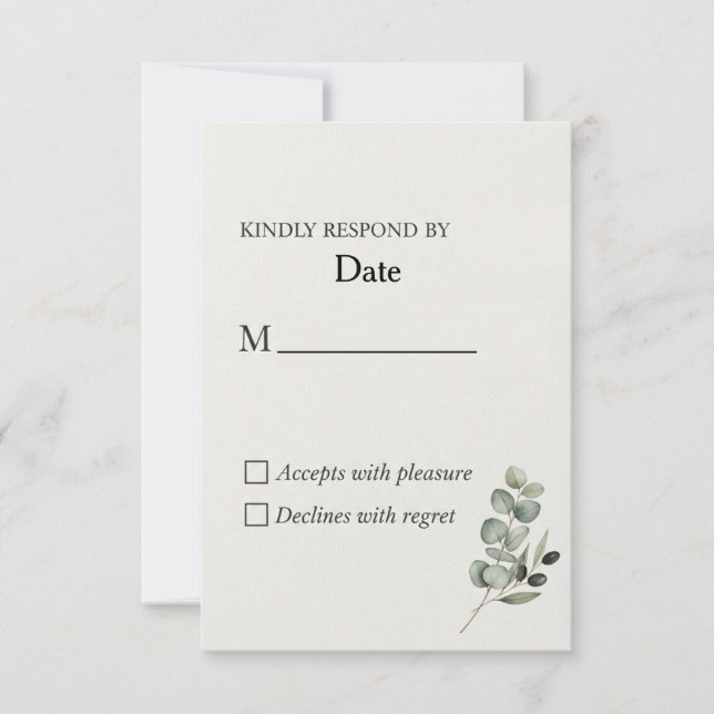Elegante Eucalyptus Watercolor Wedding RSVP Card Karte (Vorderseite)