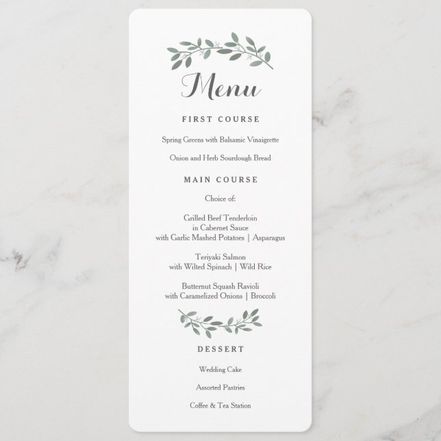 Elegante Eucalyptus Wedding Suite Menu Card Menükarte (Vorderseite)