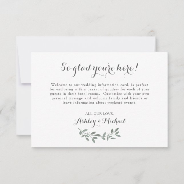 Elegante Eucalyptus Wedding Welcome Hotel Card RSVP Karte (Vorderseite)