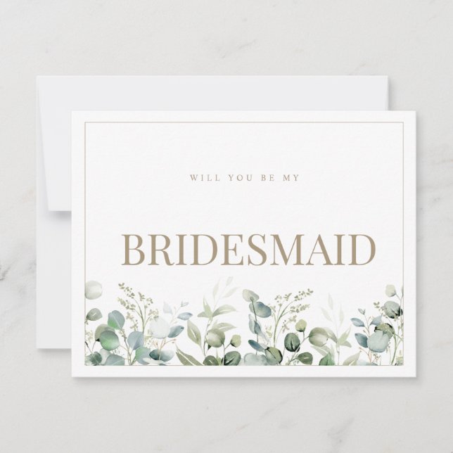 Elegante Eucalyptus White Bridesmaid Vorschlagskar Save The Date (Vorderseite)